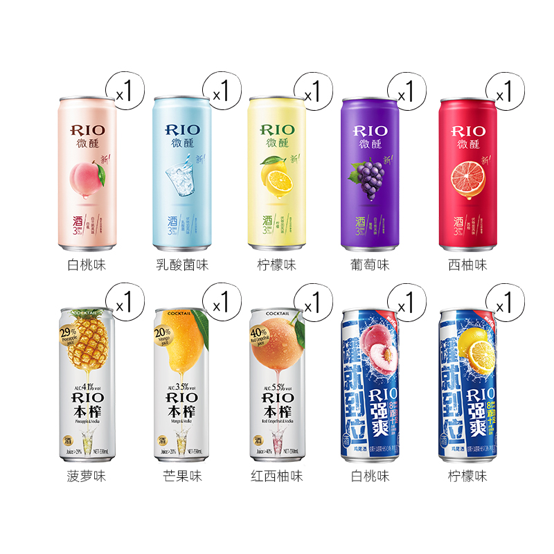 锐澳(RIO)洋酒 鸡尾酒 预调酒 欢享全家福330ml*10罐高清大图