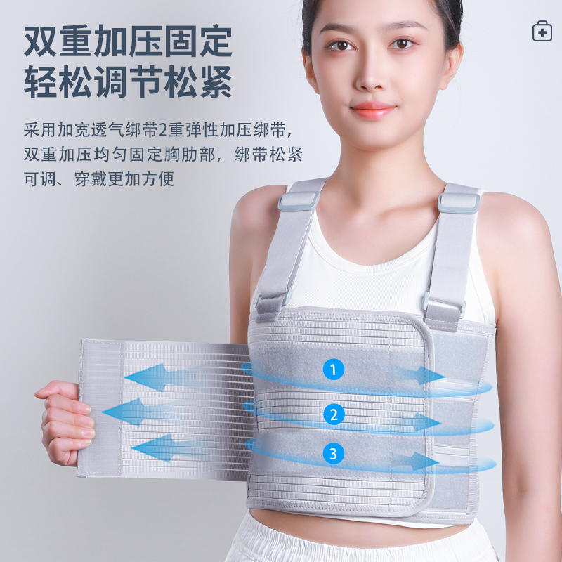 中量肋骨骨折固定带护胸腰绑带康复塑形胸椎护具心脏搭桥术后绷带高清大图