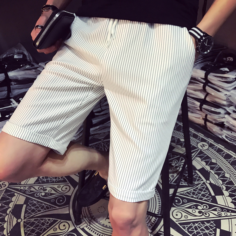 夏季潮男士条纹五分裤英伦修身5分短裤休闲中裤子免烫西裤裤衩薄