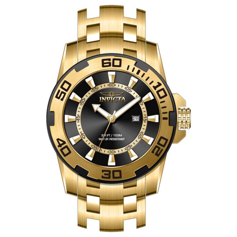 因维克塔invicta男士手表pro diver系列 黑色表盘钢带 男士石英表in