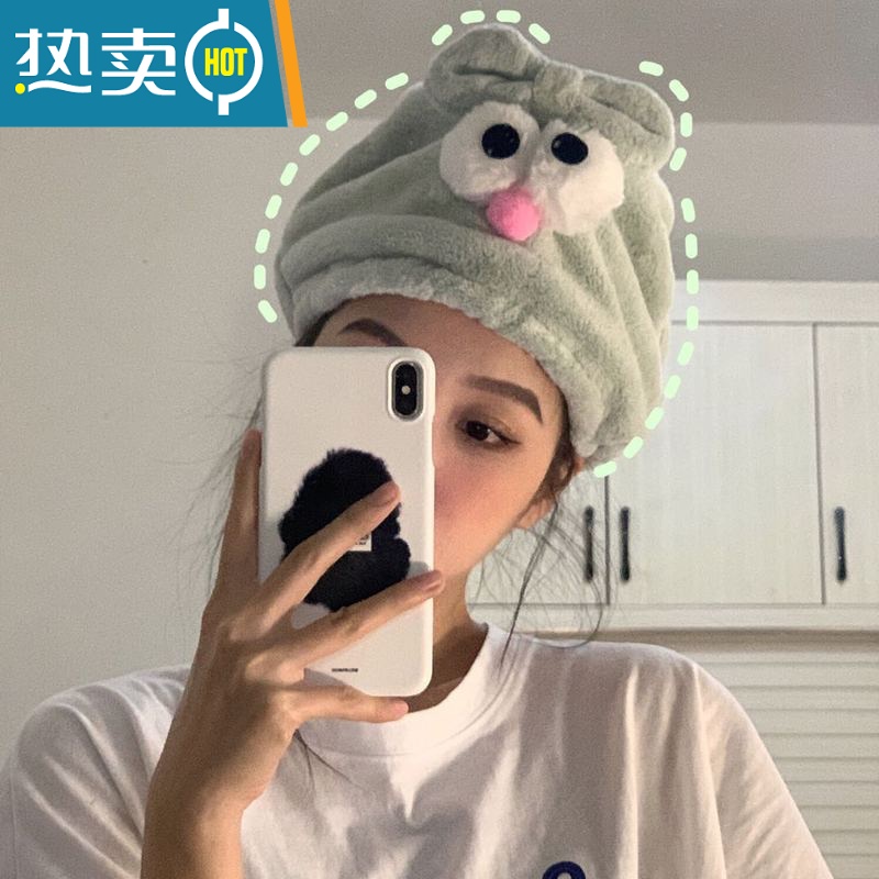 敬平馨帮帮杂货铺 可爱洗头干发帽女吸水速干干发巾包头巾发帽干发帽 卡其色高清大图