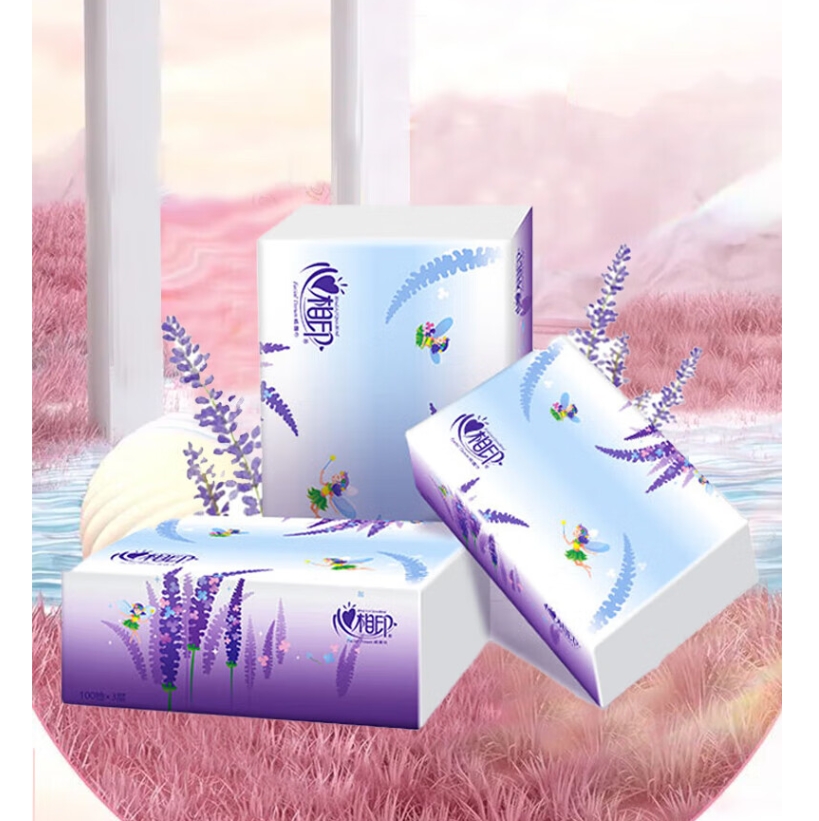 心相印 (Mind Act Upon Mind)DT100抽纸面巾纸(薰衣草)三层100抽餐巾纸家用卫生手纸巾60包装