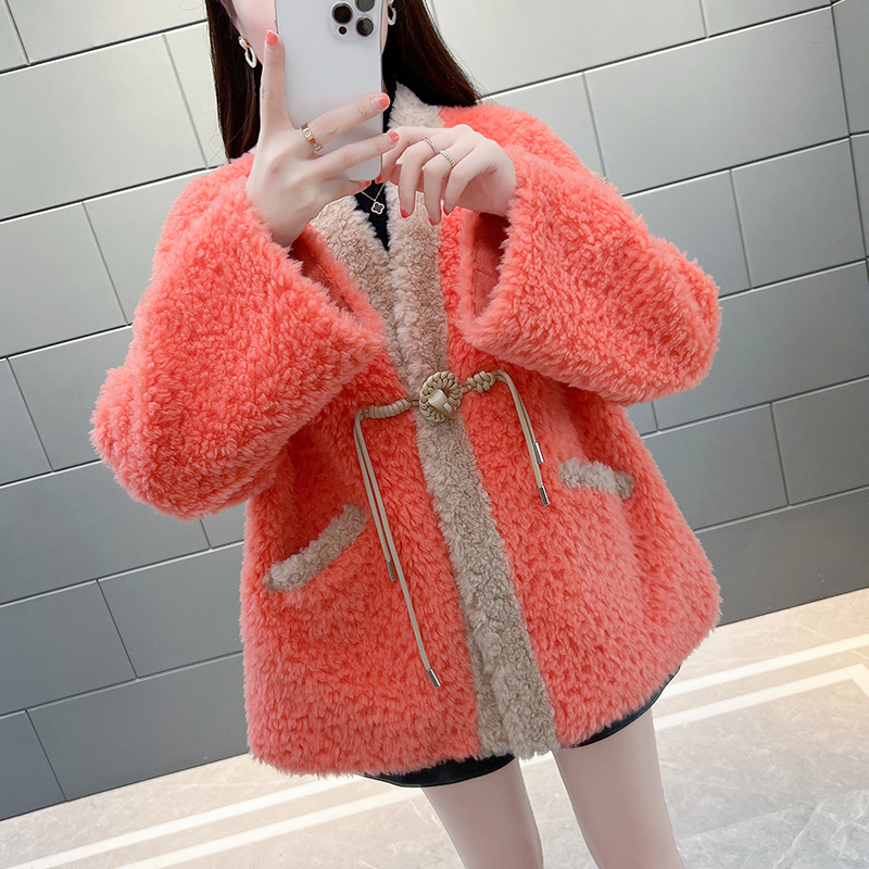 举翼王子2024新款羊剪绒皮草外套女羊羔毛中式减龄年轻款 M 橙色