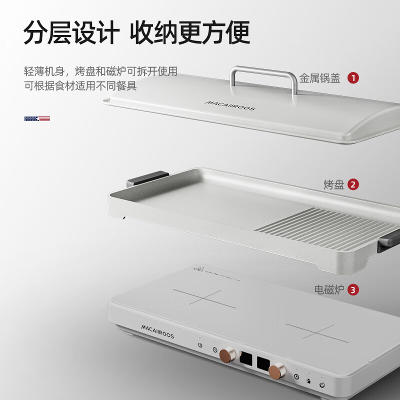 迈卡罗料理锅双区独立控温大功率聚能发热做工精细MC-IH2218高清大图