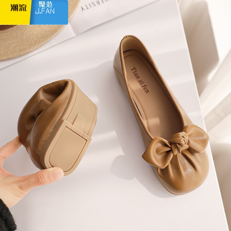 聚范温柔单鞋女平底软底蝴蝶结单鞋女浅口一脚蹬豆豆鞋通勤不累脚女鞋高清大图