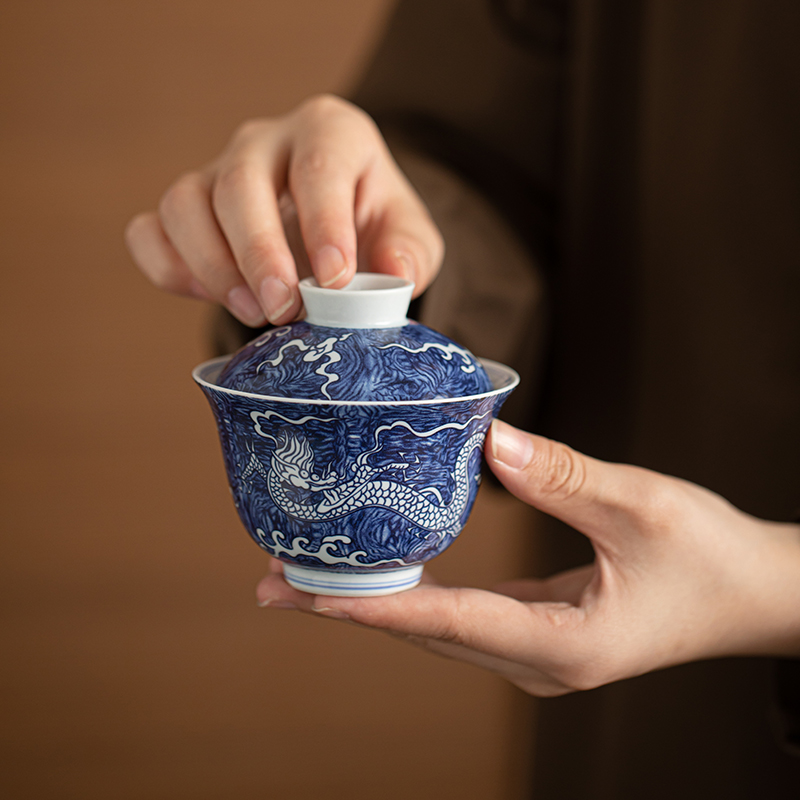 苏氏陶瓷(SUSHI CERAMICS)国潮青花茶具套组祥龙盖碗主人杯茶杯功夫茶具高清大图