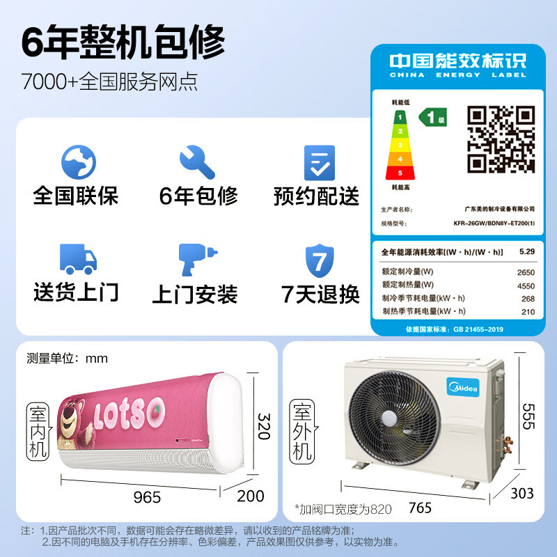 美的儿童空调大1匹草莓熊无风感变频冷暖挂机 语音讲故事变频智能母婴空调KFR-26GW/BP3DN8Y-ET200(1)
