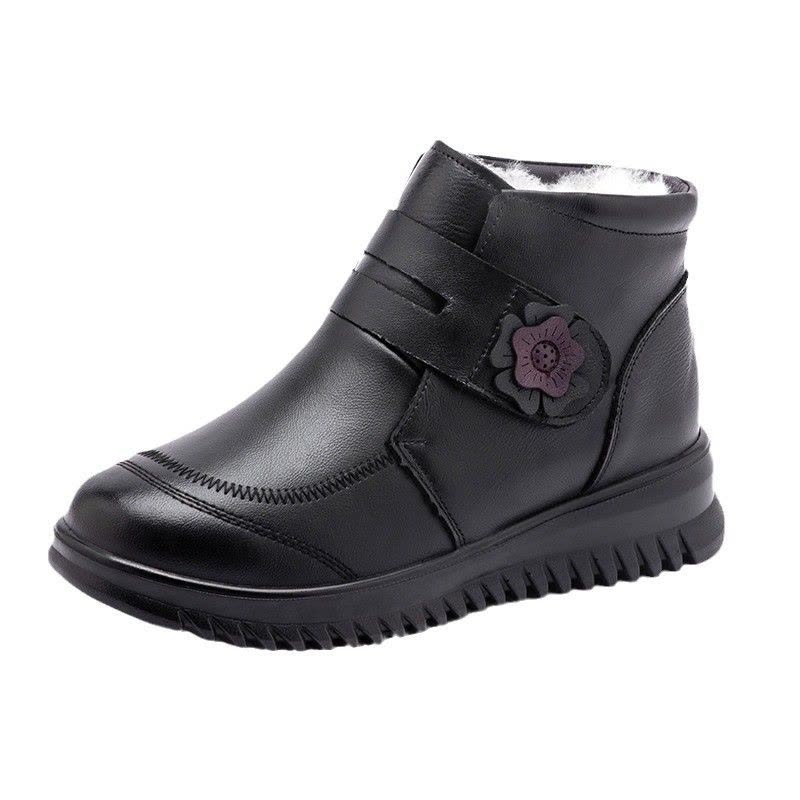 新款牛皮妈妈棉鞋真羊毛软底防滑中老年魔术贴女鞋厂家直销批发图片