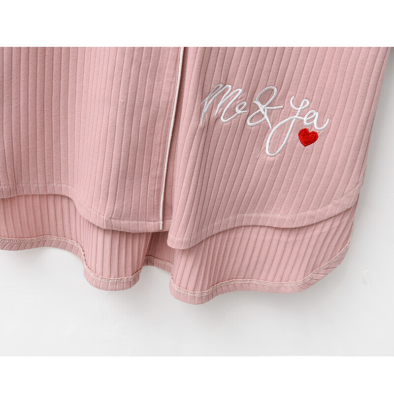 波迷娜（BOMINA)2021新款睡裙棉女春简约长袖开衫翻领刺绣爱心中中裙睡衣 7339藏蓝 均码