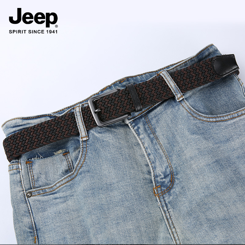 JEEP SPIRIT吉普双色松紧针织软弹性帆布尼龙编织皮裤收腰弹针高清大图