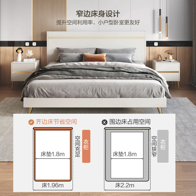 全友家居 现代轻奢双人床 卧室1.5米/1.8米大床 金属床脚 可置物床屏床