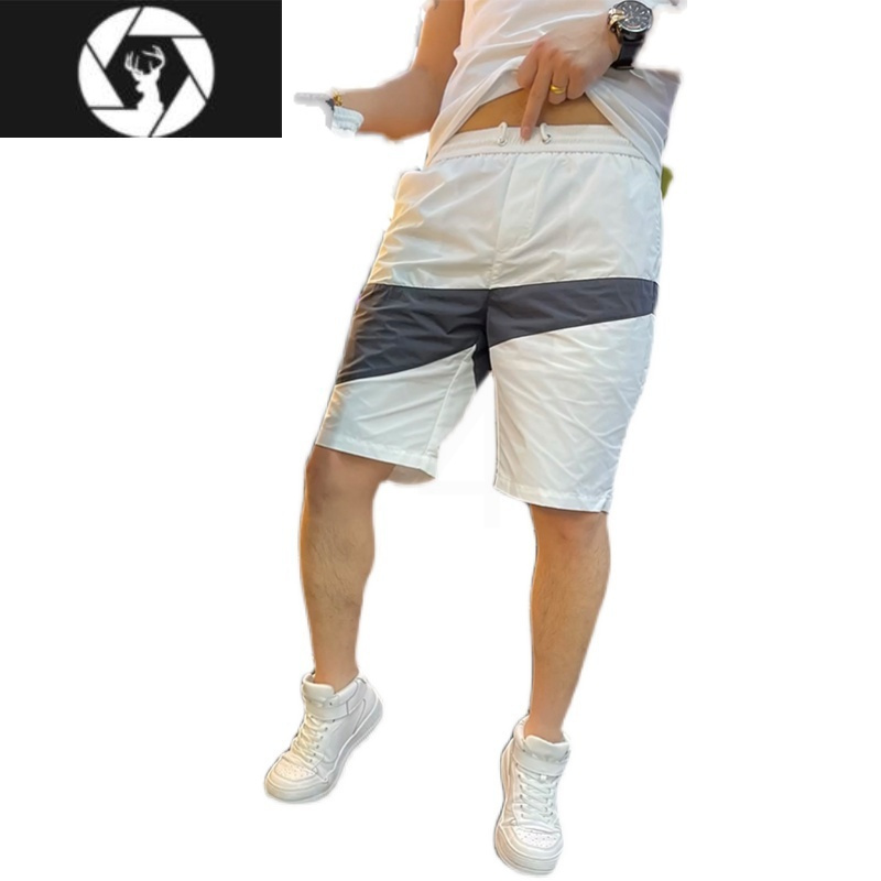 hongzun潮牌男士短裤休闲5五分裤夏季薄新款宽松大裤衩皱冰丝沙滩裤头