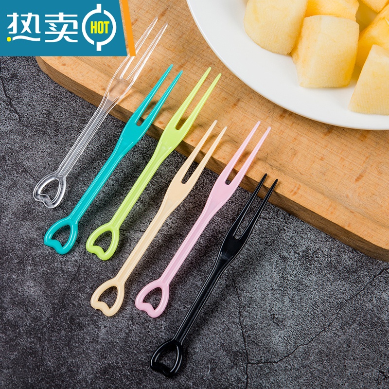 敬平小叉子透明彩色塑料单独包装水果叉蛋糕点心KTV果签 随机色心形叉500只8.5cm 简易包装高清大图