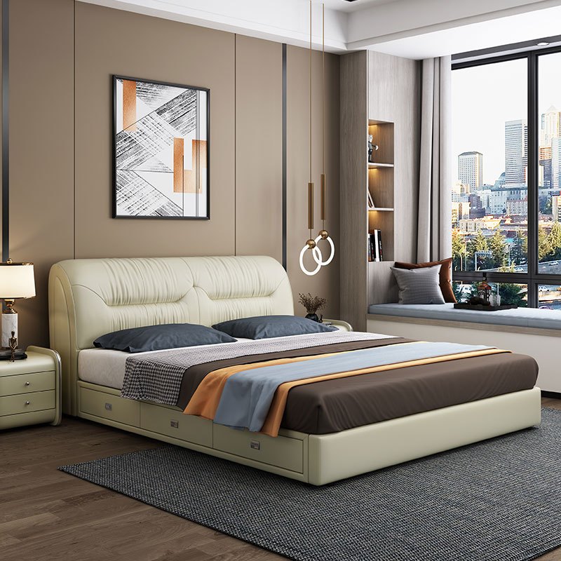 塞纳左居senazuoju床皮床北欧皮床现代简约主卧大床18米双人床软包