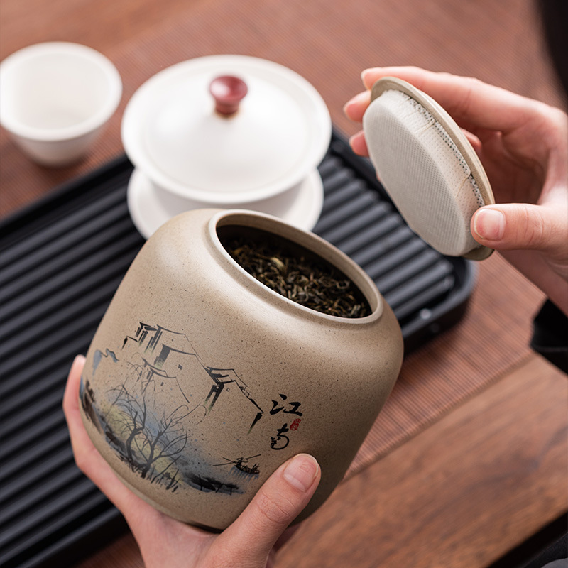 老岩泥高档茶叶密封罐大号手工精品白茶红绿岩茶普洱散茶罐子-老岩泥-吉祥罐(178)-富春山居图高清大图