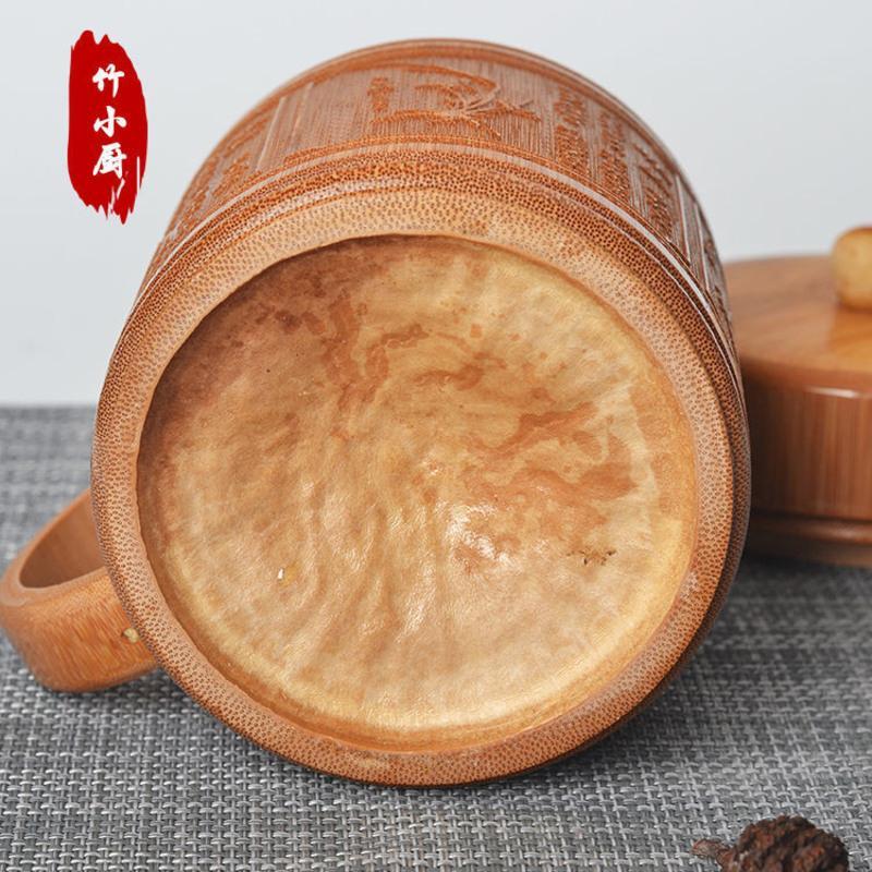 中式带盖竹茶杯创意竹水杯喝茶杯家用办公室大号功夫茶具工艺品 碳化茶杯