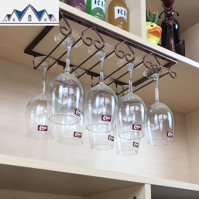 欧式简约红酒杯架倒挂酒柜实木悬挂杯架酒吧创意高脚杯架家用摆件 三维工匠收纳层架高清大图