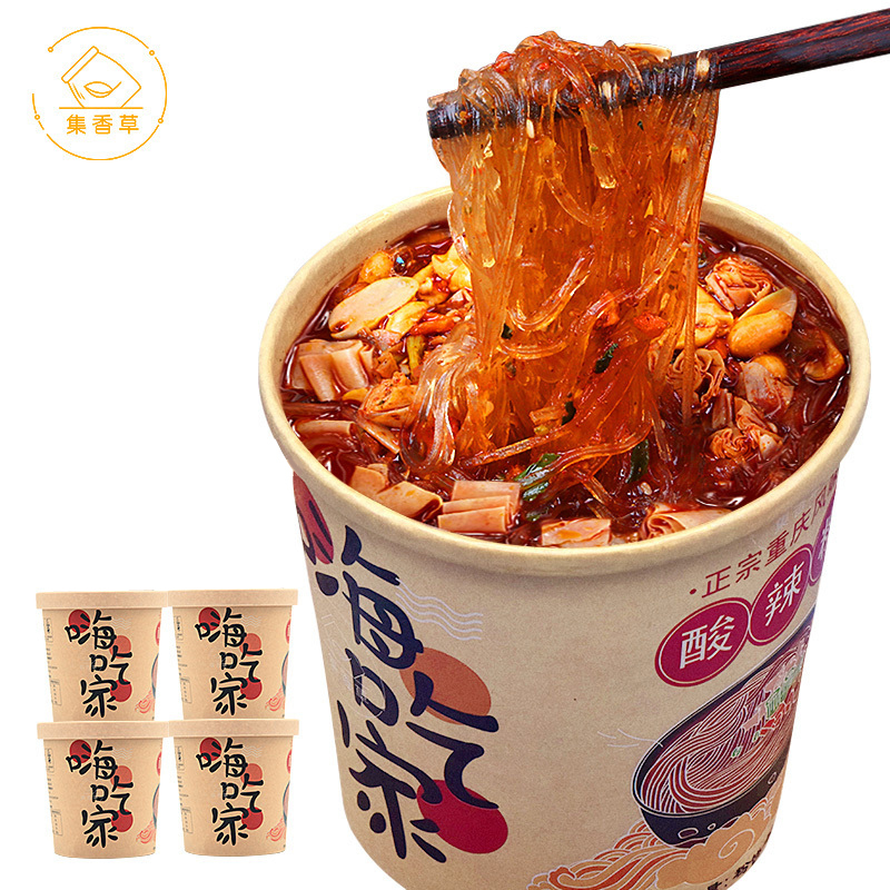 集香草酸辣粉丝126g*4桶 重庆风味速食办公粉丝