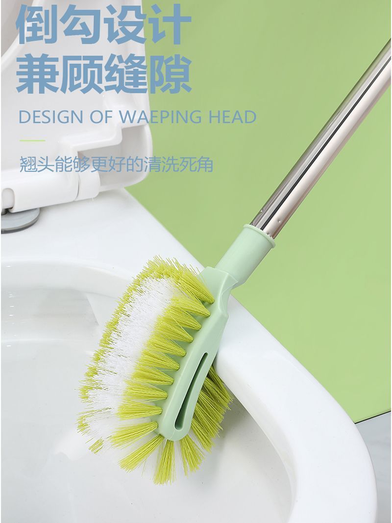 长柄马桶刷子360度死角卫生间家用多功能软毛厕所刷洗厕所的刷子-双面款--蓝色高清大图