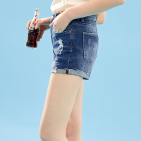【99元3件】美特斯·邦威牛仔短裤女翻边复古裤子破洞潮流裤子