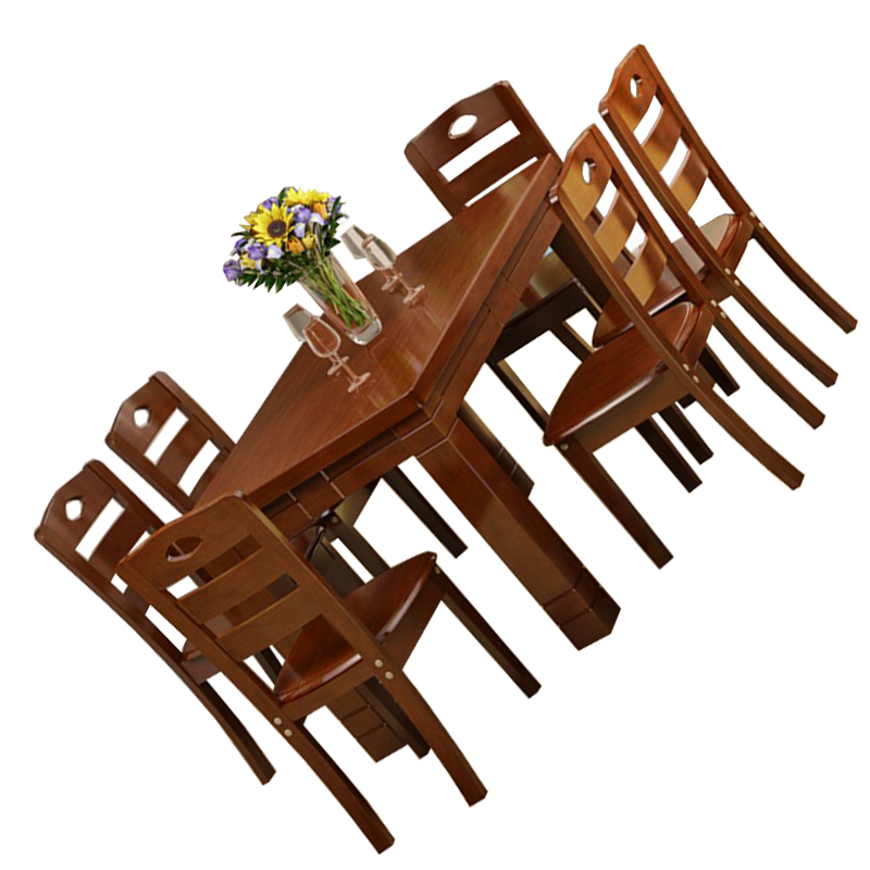 汐实木餐桌黑胡桃一桌六椅套高清大图