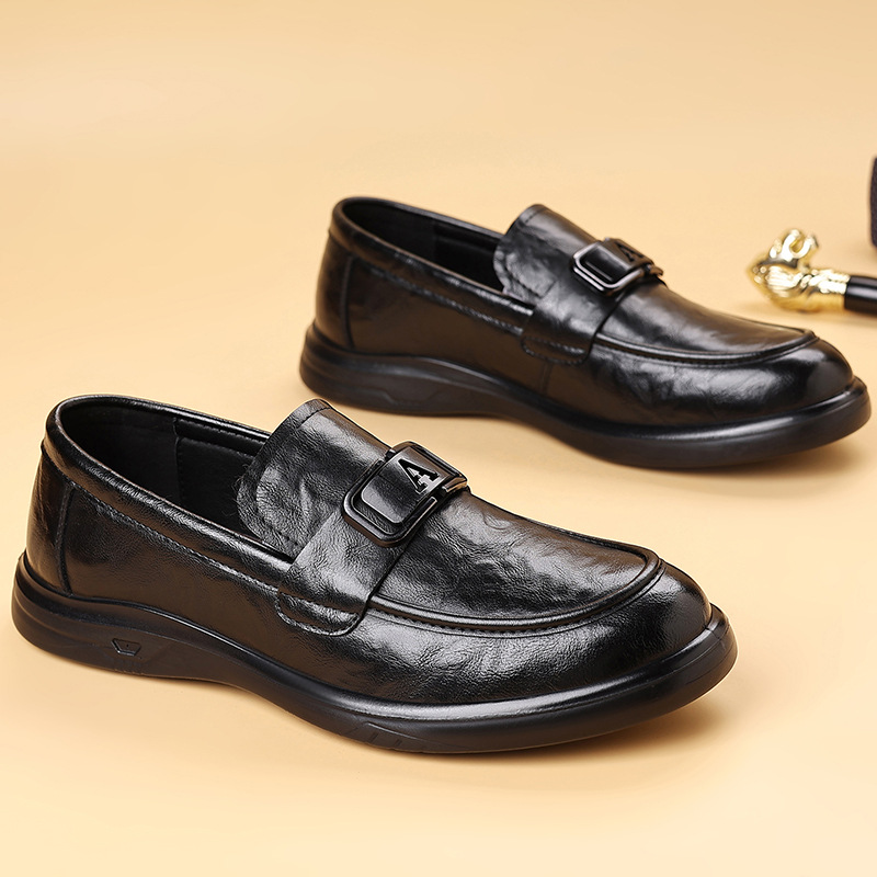 休闲皮鞋男士2025新款潮流时尚正装商务皮鞋英伦风软底一脚蹬男鞋高清大图