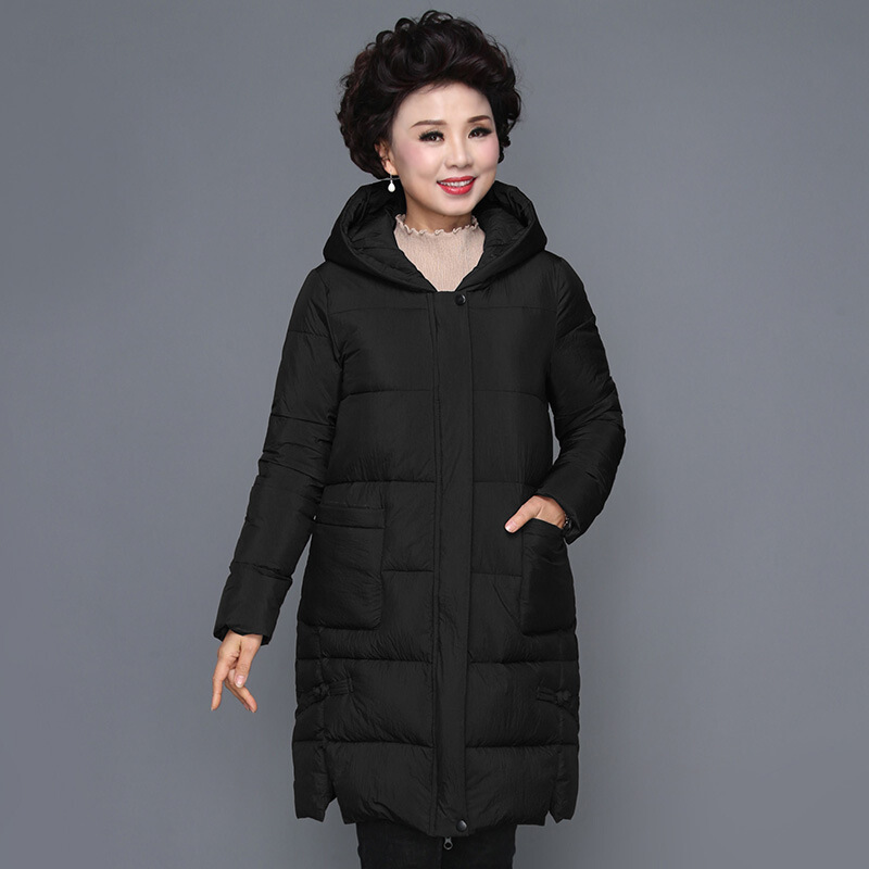 迪鲁奥（DILUAO)高端品质反季妈妈秋冬装外套中长款40岁50大码袄中老年女装_265 黑色(镜面) L(建议100-110斤左右)