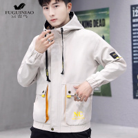富贵鸟（FUGUINIAO）2019新款短款连帽迷彩工装夹克男春秋装韩版潮流宽松帅气男士外套