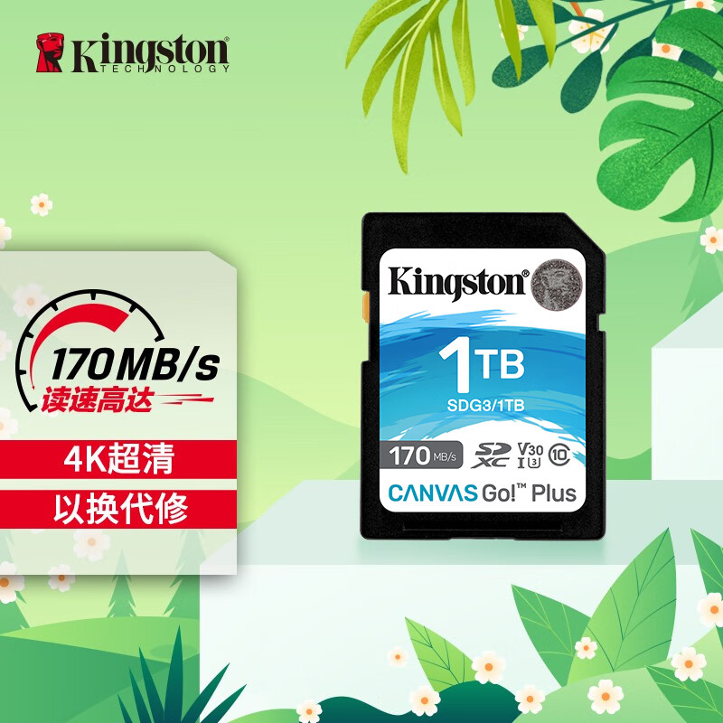 金士顿（Kingston）1TB SD存储卡 U3 V30 相机内存卡 高速sd卡大卡 4K超高清拍摄 读速170MB