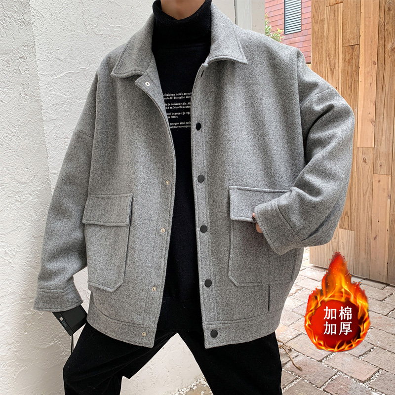 值得男装单西装领羊毛大衣男中季夹棉毛呢外套商务休闲风衣_473 灰色加棉 2XL