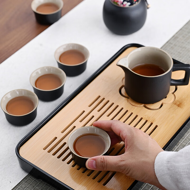金镶玉 墨润茶具套装 黑陶瓷茶壶公道杯茶叶罐茶杯茶盘礼盒收纳高清大图