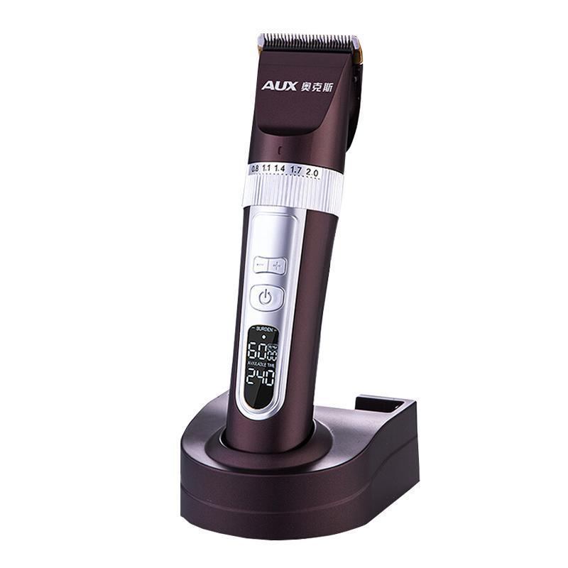奥克斯(AUX) 理发器S液晶显示 速度可调 充插两用廊专用电推剪充电式成人剃头刀儿童电动电推子家用 摩卡棕 精钢双剪套
