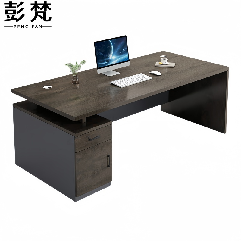彭梵橡木色办公桌高清大图