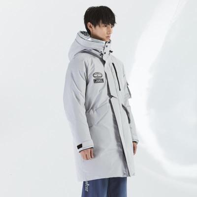 美特斯邦威机能中长款羽绒服男冬季新款银色双层保暖连帽外套