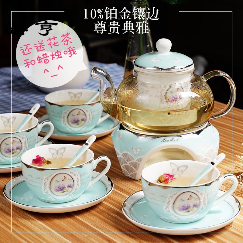鼎亨韩式陶瓷玻璃花茶茶具套装加厚加热过滤骨瓷花茶壶水果茶壶杯