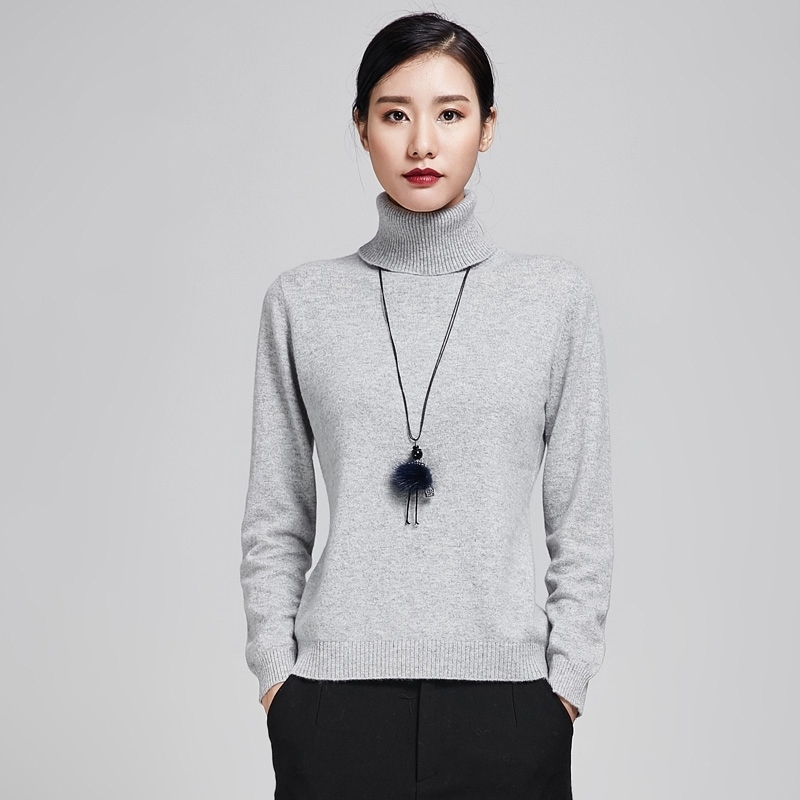 2018新款山羊绒高领羊绒衫女修身纯色套头短款毛衣秋冬百搭打