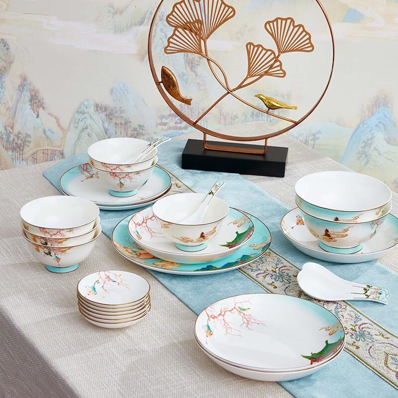 共禾京品(JINGREPUBLIC)福鹿贺喜中国风陶瓷餐具27头礼盒装高颜值碗碟盘新婚乔迁高档高清大图