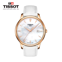 [低至5折]天梭(TISSOT)瑞士手表 俊雅系列皮带贝母表盘中性石英表男女T063.610.36.116.00 礼物