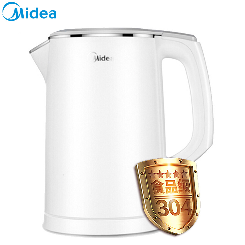 美的(Midea) 电水壶 HJ1522 1.5L 304不锈钢家用烧水壶双层防烫一体式无缝 电热水壶