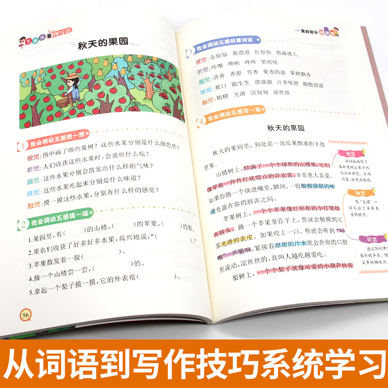 镜头法写作文 小学通用 [正版]新版五感法写作文小学生2-6年级满分作文大全扩句法顺序法修辞法写作文素材技巧方法积累三到高清大图