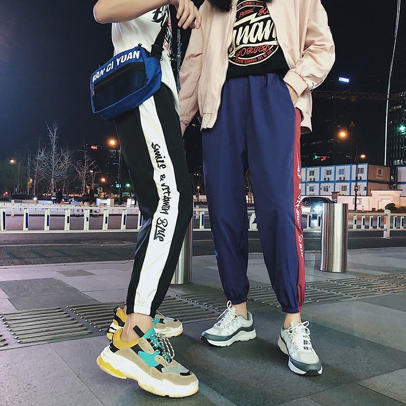 个性的裤子男日系原宿bf风嘻哈束脚运动裤日韩风潮牌帅气韩风图片