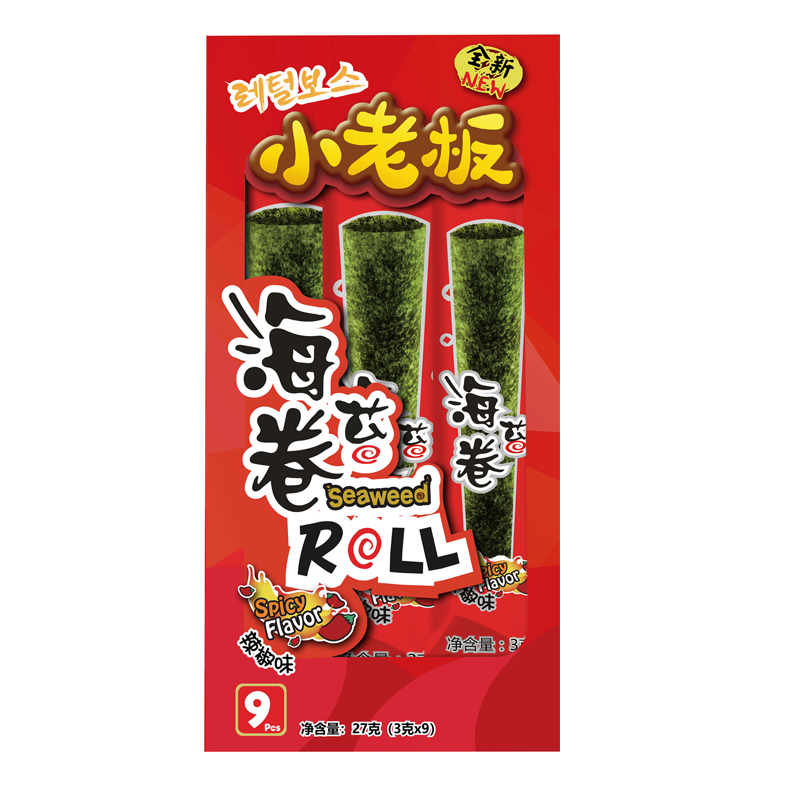 小老板海苔休闲零食小吃烤海苔卷 辣椒味 27克/盒