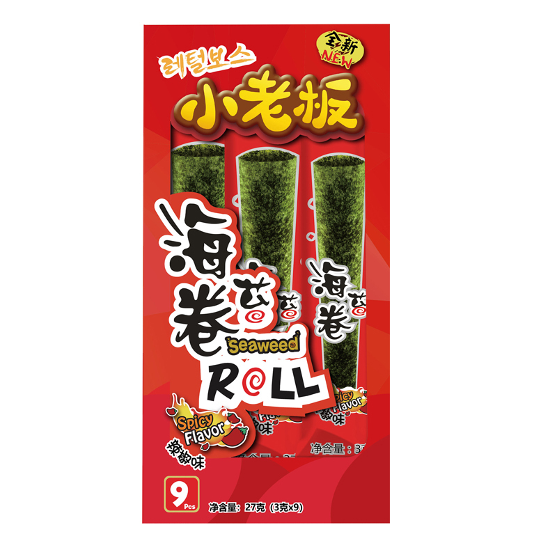 小老板海苔休闲零食小吃烤海苔卷 辣椒味 27克/盒