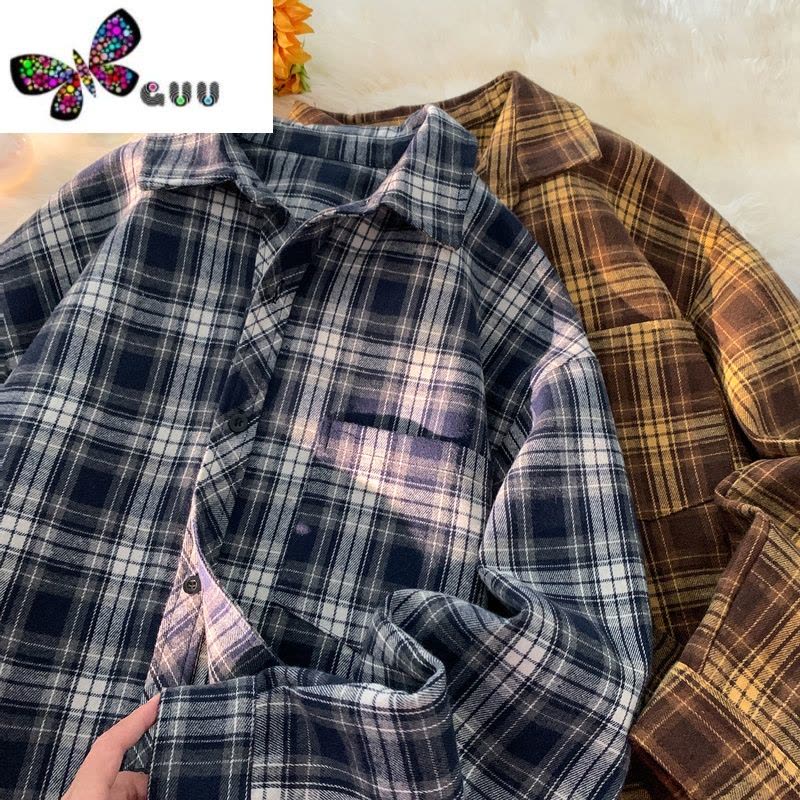 语娄美拉德穿搭格子衬衫女款vintage美式复古衬衣正肩法兰绒外套图片