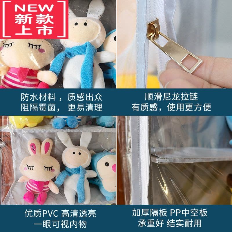 可莉允门后娃娃收纳挂袋毛绒玩偶公仔包包全封闭墙上柜侧防灰尘储物袋图片