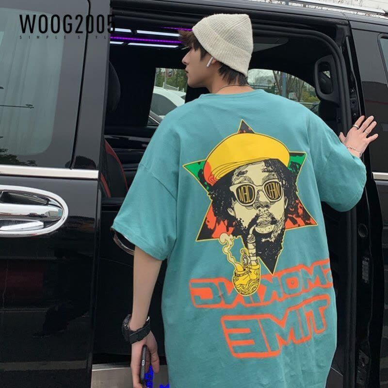 WOOG2005短袖男夏季新款INS港风宽松体恤国潮街头上衣大码胖子T图片