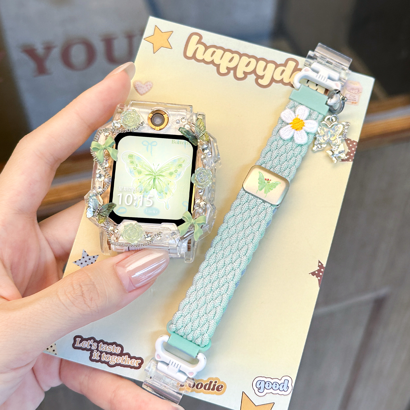 【夏日山茶花】适用于米兔电话手表带c7a/7x/7a磁吸编织6c/5c/4c保护壳4x/6x防摔套儿童透气秋冬3139g 薄荷绿1 66