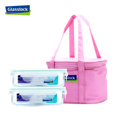 三光云彩(GLASSLOCK) 钢化玻璃保鲜盒防漏便携密封盒套装400ml*2长方形食品便当盒GL18