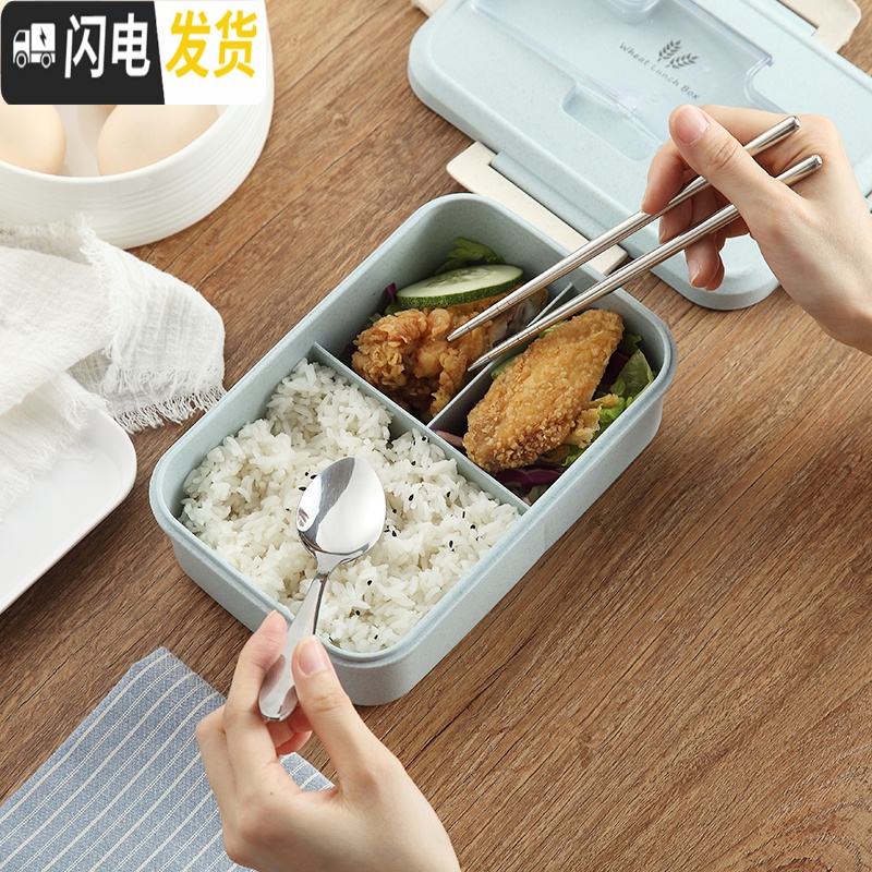 三维工匠上班族饭盒女韩式便当盒可微波炉密封学生带盖分格带提手袋送餐具 韩式便当盒蓝+保温袋蓝[2套]高清大图