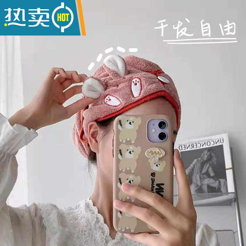 敬平干发帽吸水速干洗头包头浴帽女可爱加厚干发巾洗头擦头发毛巾 立体怪-落日黄 干发帽